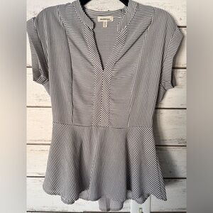 Monteau Striped V-Neck Blouse in Black and White